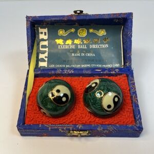 Vintage Ruyi Baoding Iron Balls Health Luck Meditation‎ Green Yin & Yang